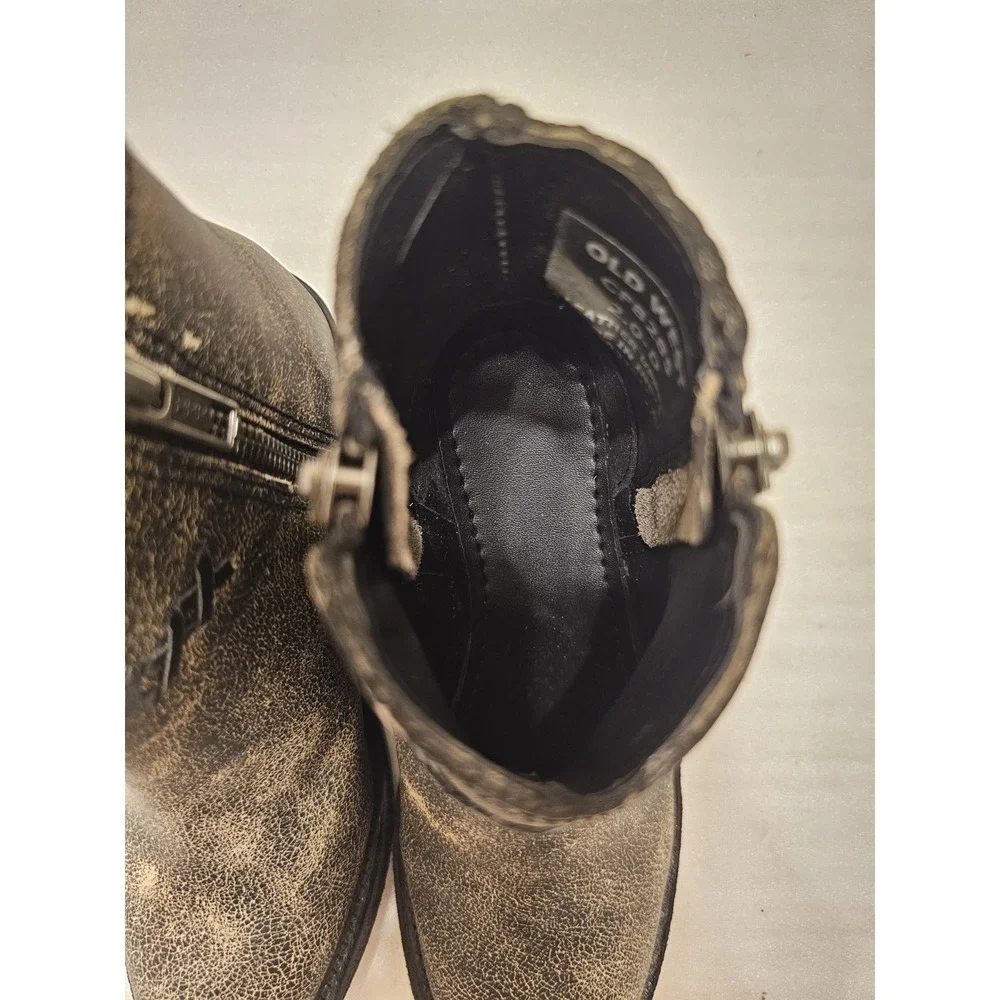 Old West‎ Kids Brown Distressed Leather Zipper Ankle Boots Size 2.0 D